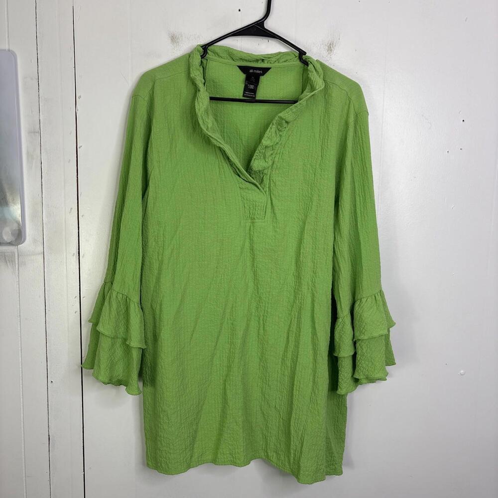 Ali Miles Top Womens XL Tiered Flared Sleeves Textured Popover Stretchy Tunic